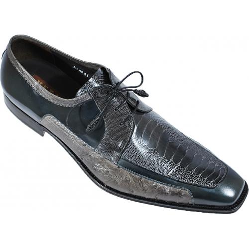Mezlan "13431" Grey Genuine Ostrich / Cordovan Leather Shoes